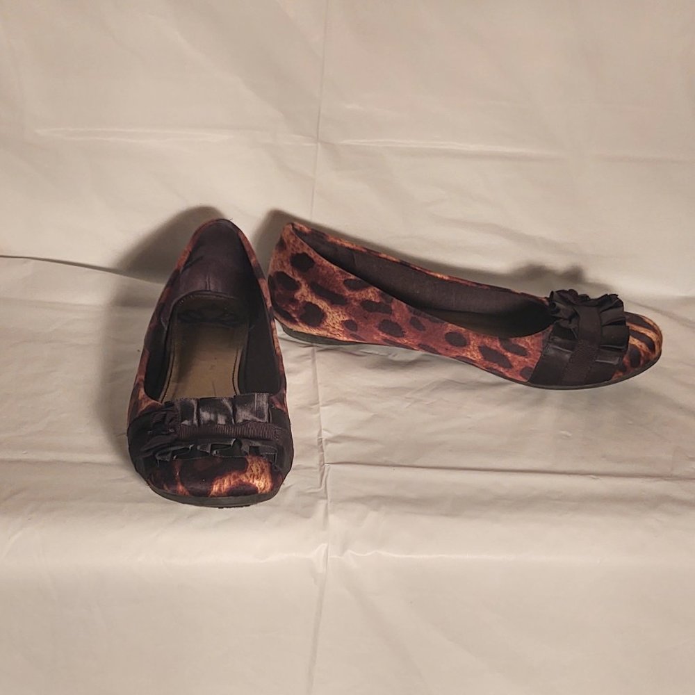 Gently Used Fergalicious Animal Print Ballet Flats with Satin Bow Detail